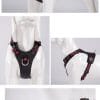 The TLH6282 Ultra Light No Pull Harness in black and red is shown on a white mannequin from various angles, highlighting its adjustable straps, sturdy metal rings, and secure buckles.