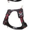 Four views of the TLH6282 Ultra Light No Pull Harness in black and red, featuring metal rings and adjustable straps for safety or sports. The padded harness is shown on a white background.