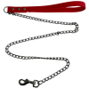 candy red colour handle waterpoof webbing Chain Lead For Dogs 120cm lies extended against a black background. This bio-chain lead features a sturdy metal clasp at one end and three sleek metallic button fasteners on the handle.