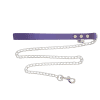 A PURPE handle biothane® webbing Chain Lead For Dogs 120cm lies extended against a black background. This bio-chain lead features a sturdy metal clasp at one end and three sleek metallic button fasteners on the handle.