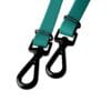 Two teal straps with a hexagonal texture and black metal swivel clasp hooks highlight the WAVE Hands-Free Lead, an adjustable and multifunctional dog lead, shown isolated on a white background.