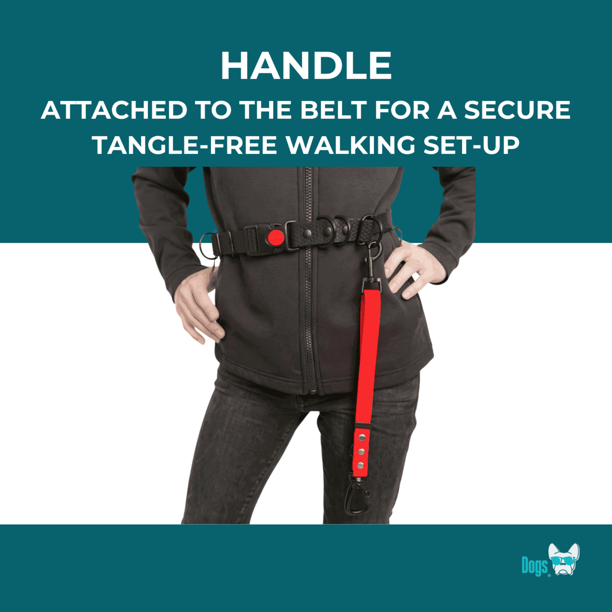 Freedom Handle for dogs – attaches to the Freedom Belt for secure, tangle-free hands-free dog walking.