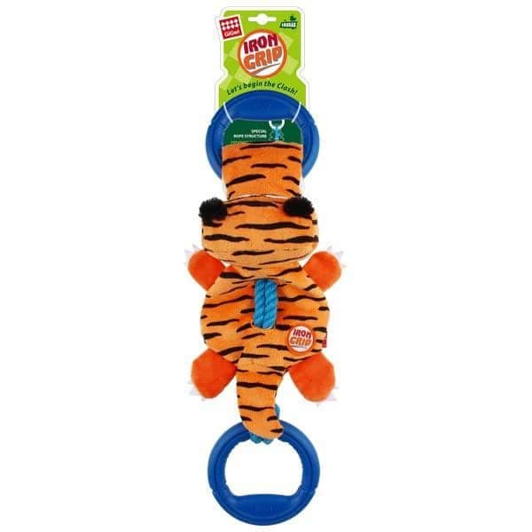 GigWI Iron Grip Tiger Plush Tug Dog Toy with TPR Handle Tug-of-WAR Interactive Play