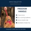 A person walks a dog using the Freedom Handle, a hands-free dog walking attachment that offers innovative multi-dog control with features such as close control, locking carabiners, secure ends, and the versatility to be used either handheld or hands-free.