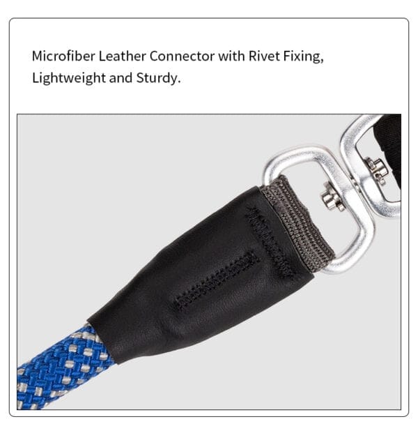Microfiber leather connector on nylon rope leash - premium slip lead dog leash hardware
