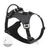 The Truelove TLH6771 LED Dog Harness - GPS Tracker Smart Safety features a black grid design, adjustable straps, metal rings, a circular device on top, and includes a USB charging cable.