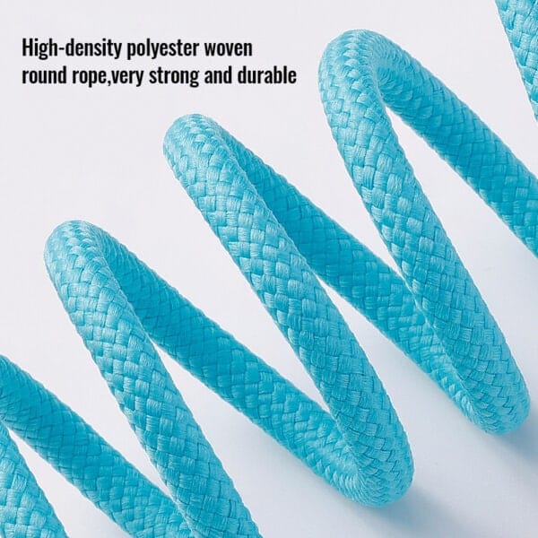 Close-up of a coiled, blue Outdoor Dog Leash - Padded Handle & Zinc Alloy Hook | Truelove TLL25761 on a light background. Black text in the top left highlights its strength and durability for outdoor use.