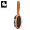 Truelove Bamboo Pet Brush with Boar Bristles The Truelove Bamboo Pet Brush features stainless steel pins on one side and dense boar bristles on the other, plus a dog logo in the top left corner.