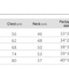 The Windproof fleece padded Dog Jacket | Water Resistant Outdoor Rain Coat includes a size table (XL–5XL) showing back/chest/neck(cm), package size(cm), and weight(g)—from XL: 44/56/46cm, 304.5g to 5XL: 60/80/52cm, 500.3g.