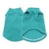 Two Fleece Dog Sweaters | Warm Winter Vest for Dogs & Cats in teal are shown: one displays the front, while the other shows the back with armholes and a high collar.