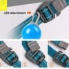 A blue and gray Truelove Adjustable Dog Leash (TLL2671) with a reflective nylon design and padded handle. Three close-up images below show how to secure the branded buckle in numbered steps.
