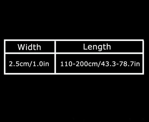 A black-background chart displays the Truelove Adjustable Dog Leash (TLL2671) as 2.5 cm (1.0 in) wide and 110–200 cm (43.3–78.7 in) long.