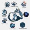 Truelove Easy On Off Dog Harness - Dual D-Rings TLH5656 1 The Truelove Easy On/Off Dog Harness TLH5656 in blue floral features dual aluminum D-rings, a traffic handle, LED attachment, neck buckle, 3M reflective strips, Cordura fabric, four adjustment points, and breathable mesh padding.