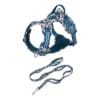 Truelove Easy On Off Dog Harness - Dual D-Rings TLH5656 2 The Truelove Easy On/Off Dog Harness - Dual D-Rings TLH5656 is shown in blue with a white and pink floral pattern, paired with a matching leash, on a plain white background.
