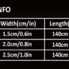 The Truelove Functional Dog Leash with Neoprene Handle TLL3112 size chart: S—1.5cm/0.6in, M—2.0cm/0.8in, L—2.5cm/1.0in widths; all lengths 140cm/55in. Chart features white text on a black background.
