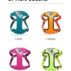 Four Truelove Reflective Chest Harnesses - 3M Snap Buckle TLH5991 are shown in blue, orange, fuchsia, and neon yellow, each labeled by color beneath the harness. The image title reads "Option Colors.