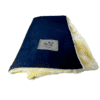 Velour Snuggle Blanket folded with a navy blue top, a cream-coloured plush underside, and a rectangular fabric patch labelled “The Dogs Business.”.